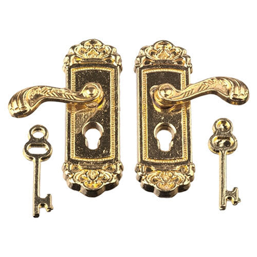 Dollhouse Miniature Bright Brass Lever Handle, Pair