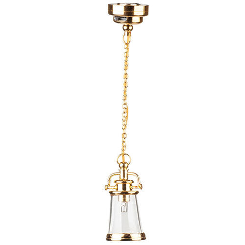 Miniature Dollhouse Brass Lantern Ceiling Light, Battery Operated