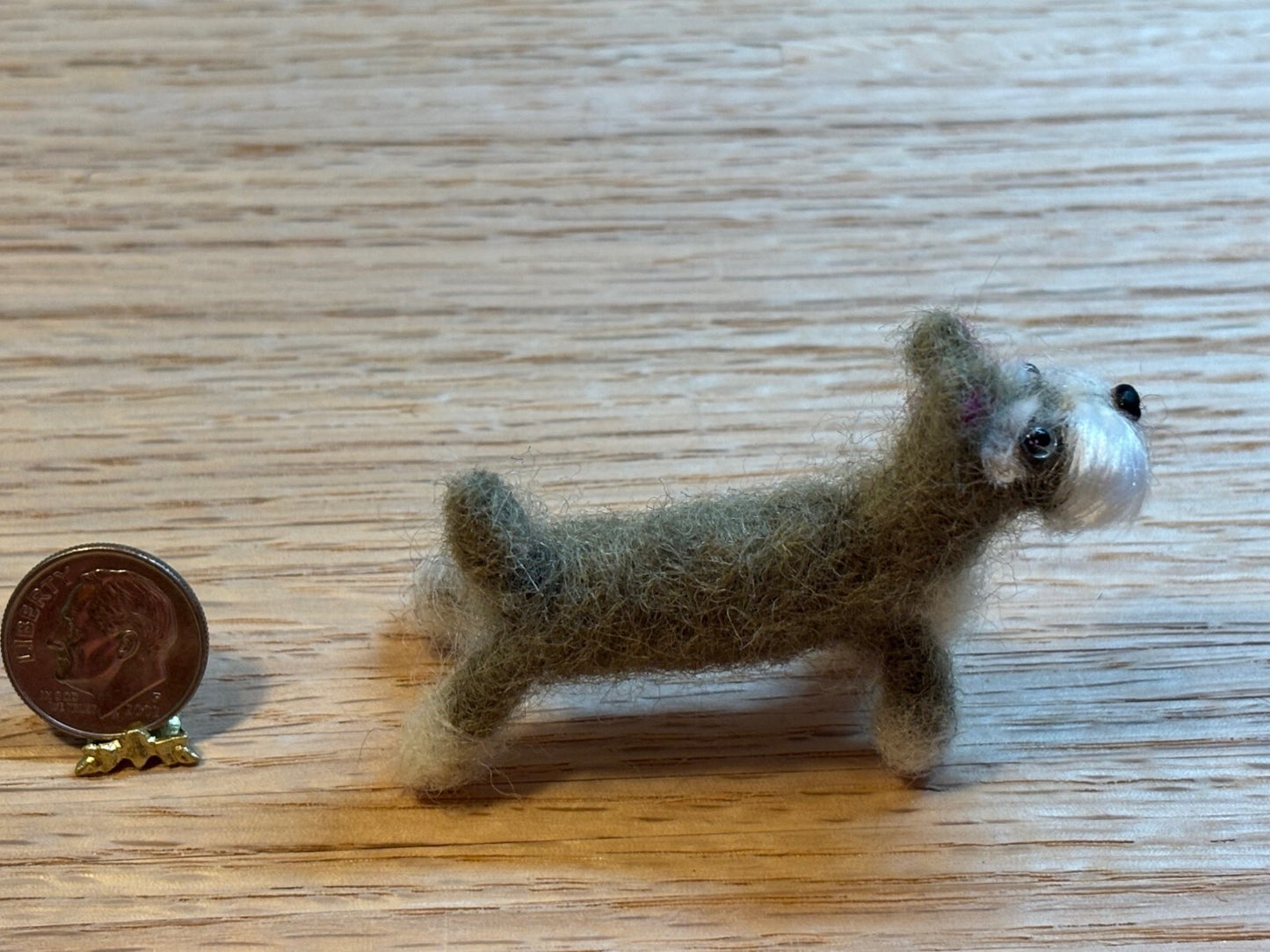 Dollhouse Miniature Felted Schnauzer, Handcrafted