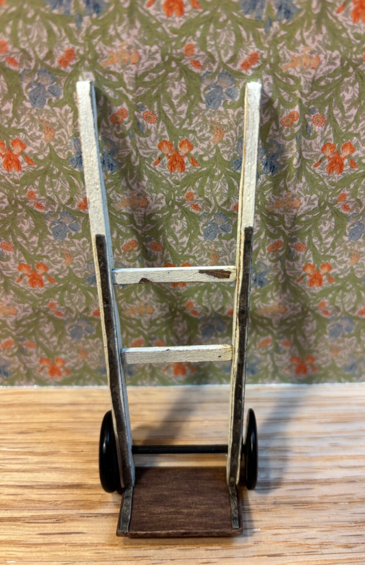 Dollhouse Miniature White Wooden Hand Truck,  Handcrafted