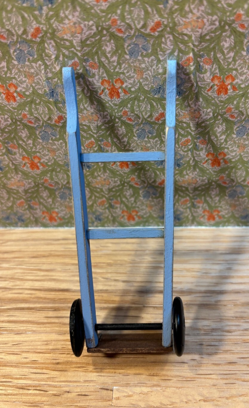 Dollhouse Miniature Blue Wooden Hand Truck,  Handcrafted