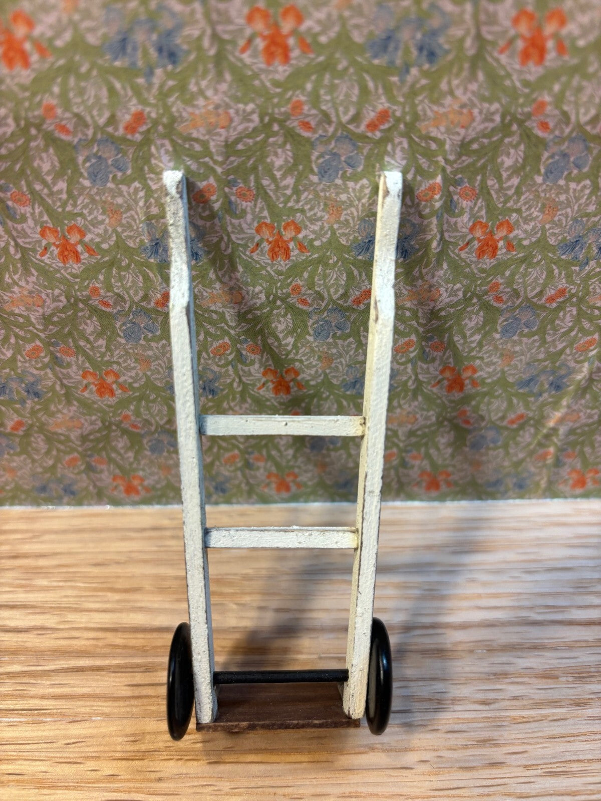 Dollhouse Miniature White Wooden Hand Truck,  Handcrafted