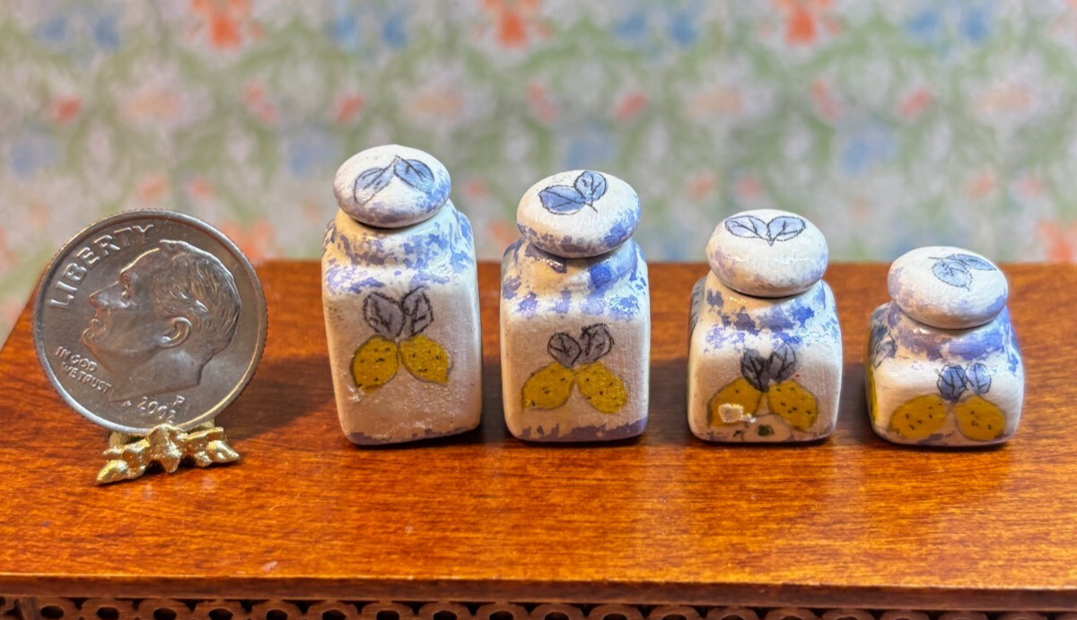 Dollhouse Miniature Handpainted Lemon Canister Set