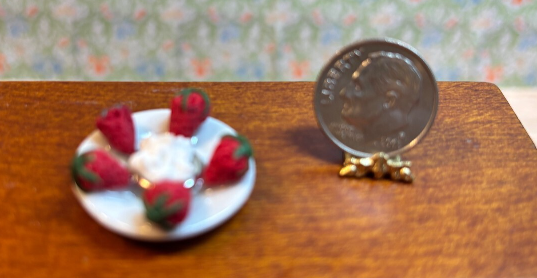 Dollhouse Miniature Strawberries and Cream, Handcrafted