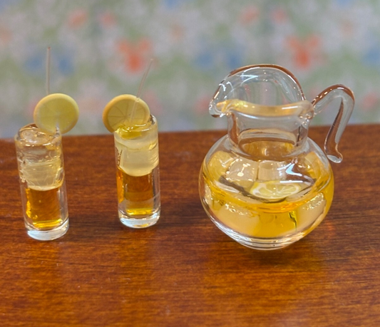 Dollhouse Miniature Lemonade Pitcher & 2 Glasses of Lemonade by Falcon Miniature