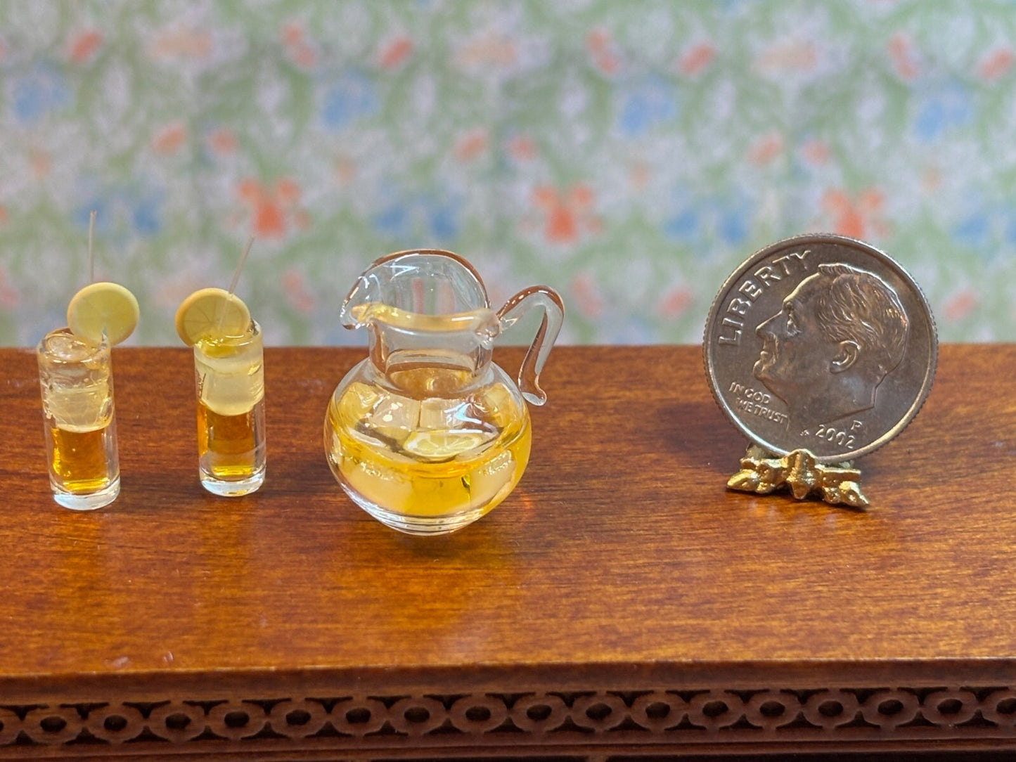 Dollhouse Miniature Lemonade Pitcher & 2 Glasses of Lemonade by Falcon Miniature