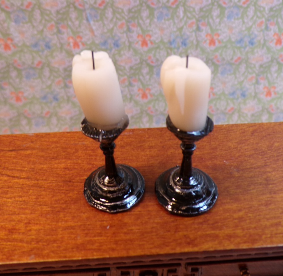 Dollhouse Miniature Pair of Black Candlesticks