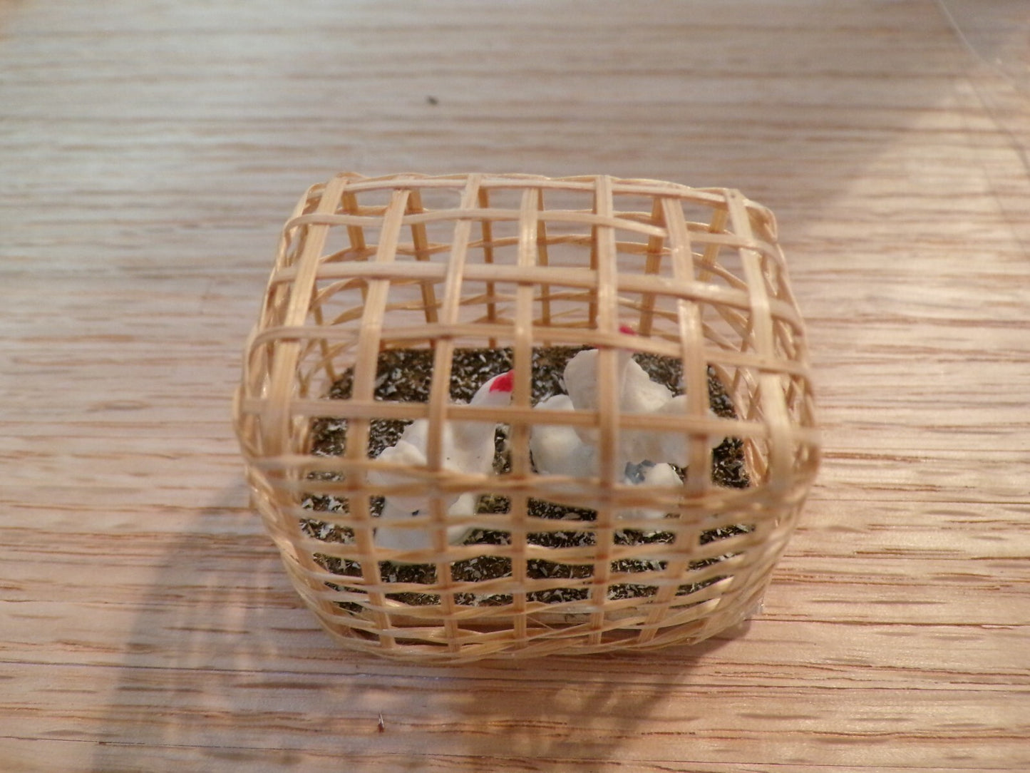 Dollhouse Miniature Chickens in Crate - Handcrafted