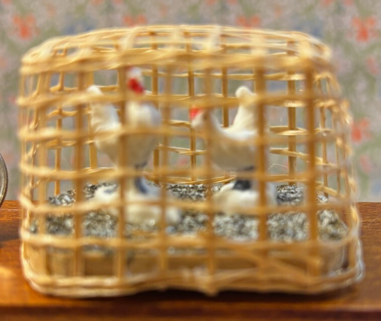 Dollhouse Miniature Chickens in Crate - Handcrafted