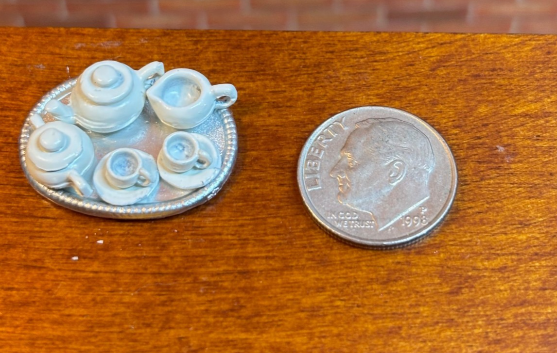 Dollhouse Miniature White Toy Tea Set, 8 Pieces