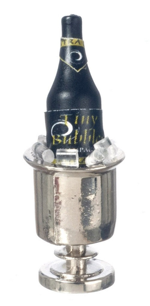 Dollhouse Miniature Silver Bucket with Champagne and Ice