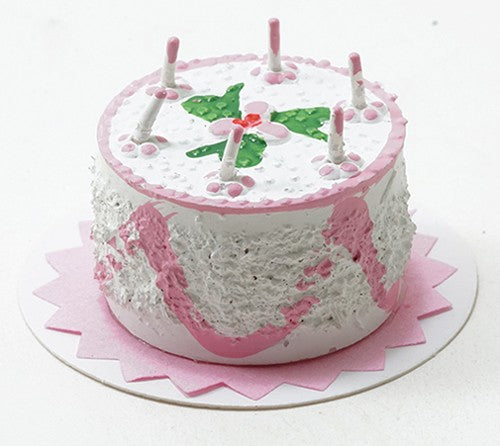 Dollhouse Miniature Pink Happy Birthday Cake