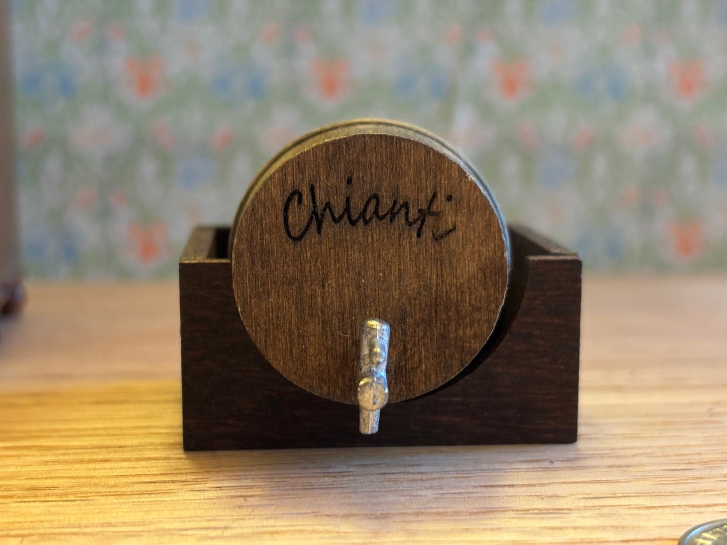 Dollhouse Miniature Wooden Chianti Barrel with Holder