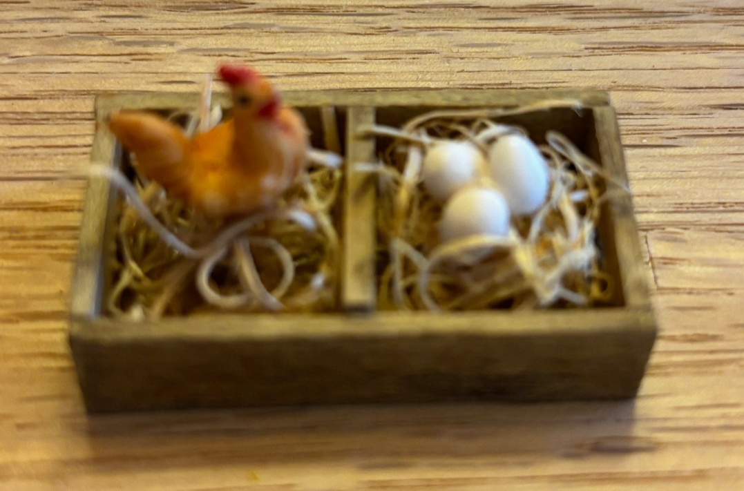 Dollhouse Miniature Crate with Chicken and Eggs