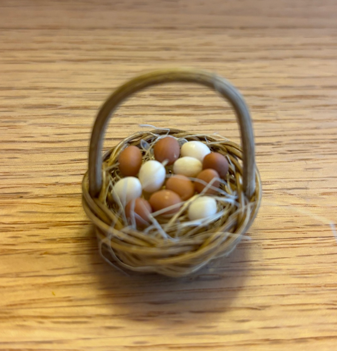 Dollhouse Miniature Basket of Eggs Handcrafted