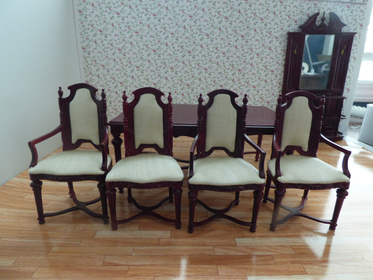 Dollhouse Miniature Mahogany Dining Room Set of 6 by Hansson