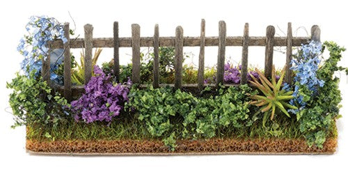 Dollhouse Miniature Garden Fence with Blue Flowers 1:24 Scale