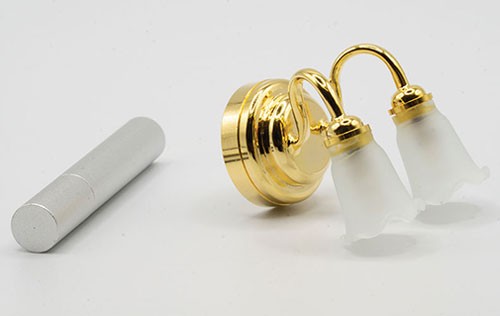 Miniature Dollhouse LED Battery Double Wall Sconce W/White Tulip Shade and Wand