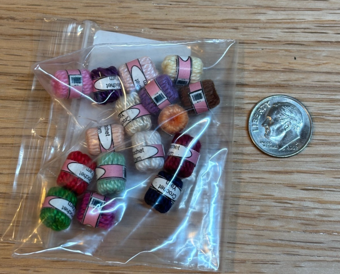 Dollhouse Miniature Set of 16 Crochet Yarn Skeins Handcrafted Set B