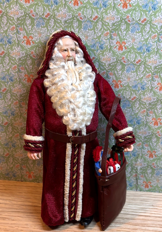 Dollhouse Miniature Old World Santa Doll with Toy Bag by Falcon Miniatures