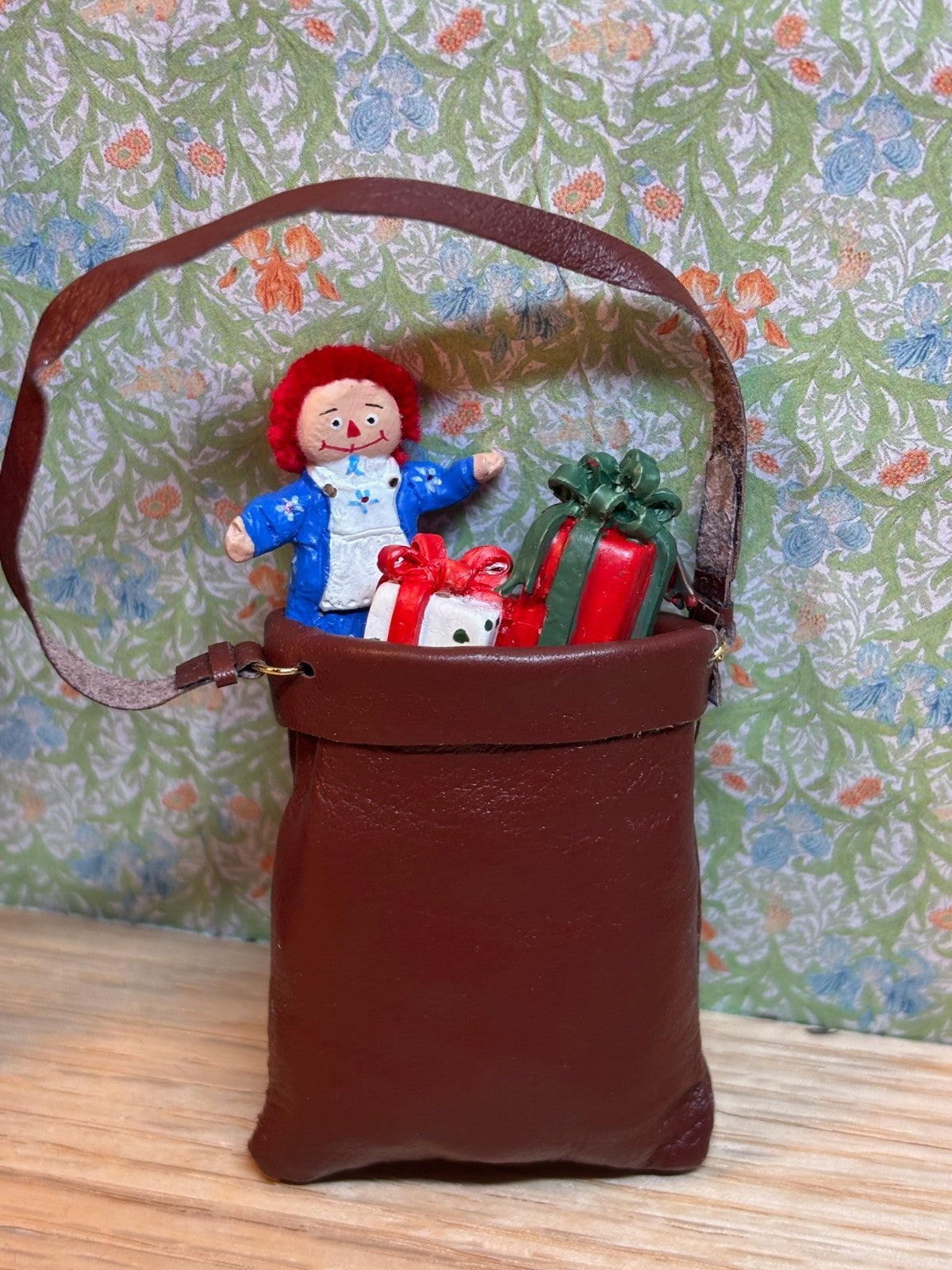 Dollhouse Miniature Old World Santa Doll with Toy Bag by Falcon Miniatures