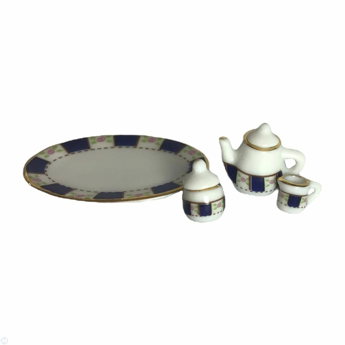 Dollhouse Miniature Blue and White Tea Serving Set