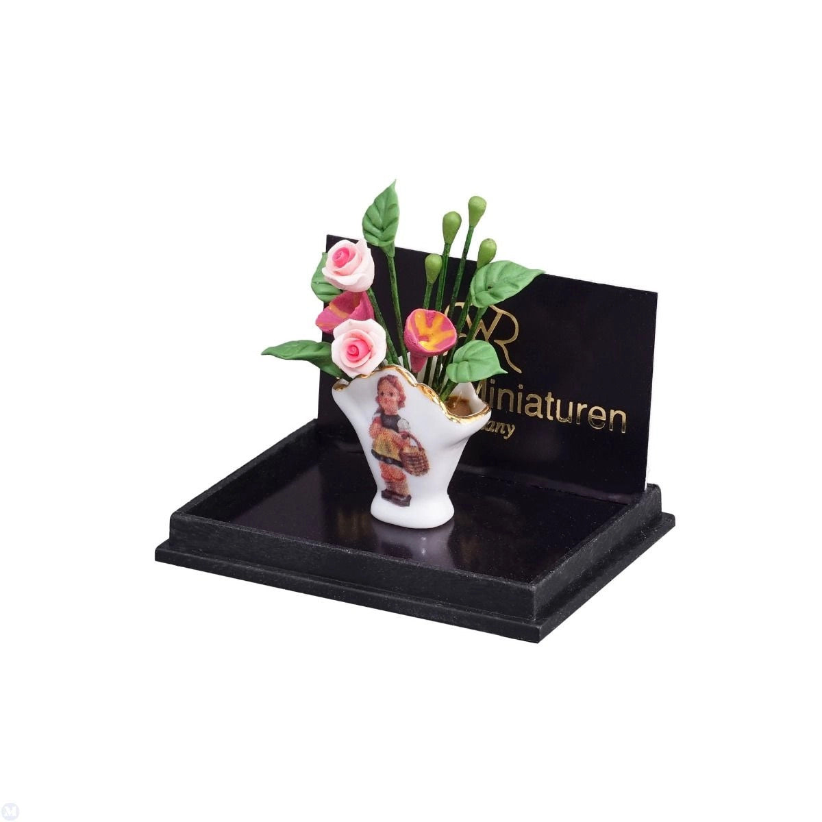 Dollhouse Miniature Fan Vase in Hummel Design by Reutter Porcelain