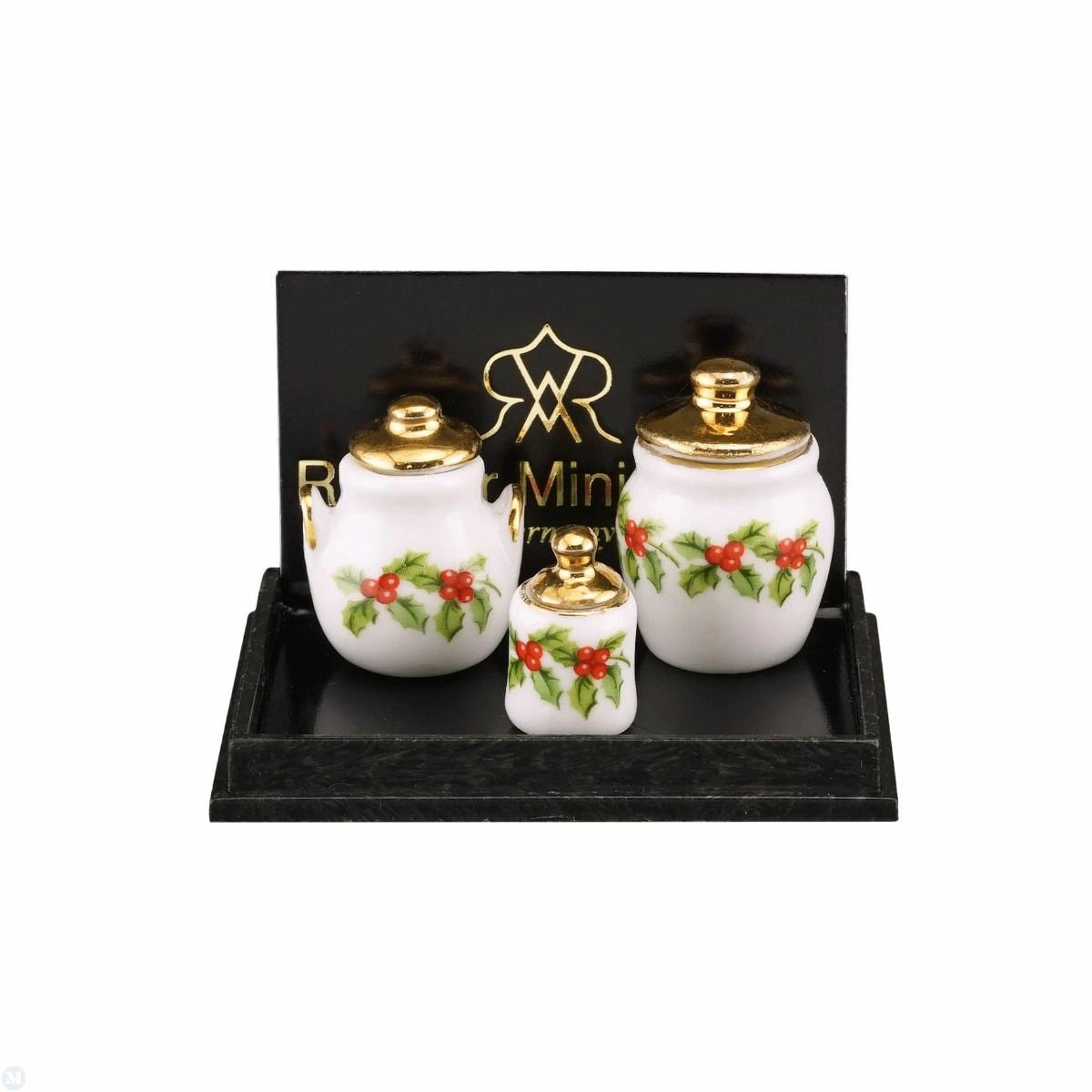 Dollhouse Miniature 3 Christmas Cookie Jars, Mistletoe, by Reutter Porcelain