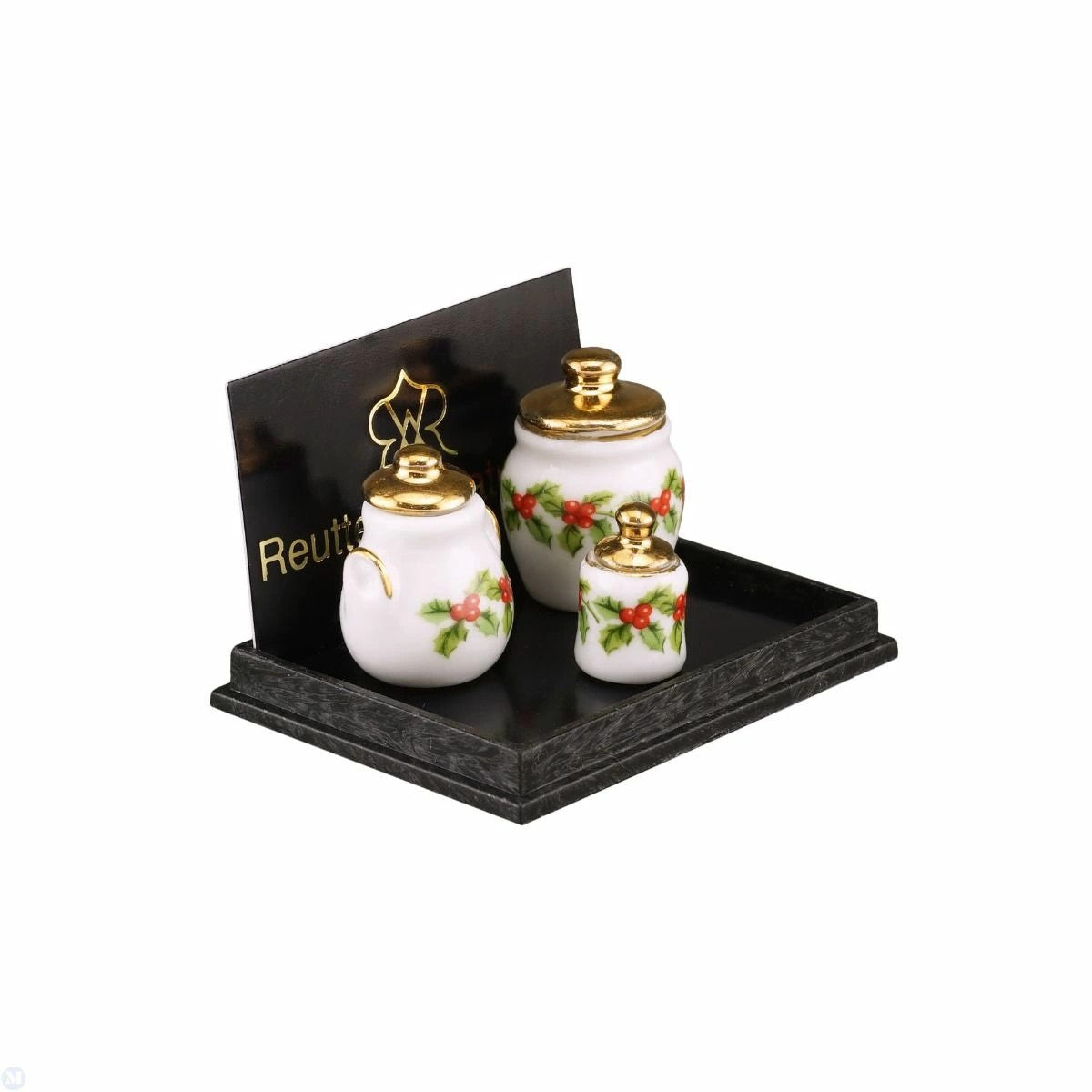 Dollhouse Miniature 3 Christmas Cookie Jars, Mistletoe, by Reutter Porcelain