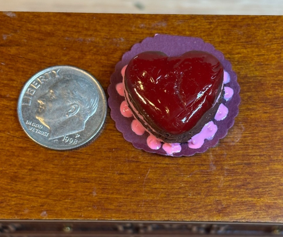 Dollhouse Miniature Red Valentine Cake, Handcrafted