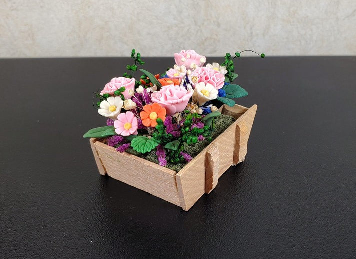 Dollhouse Carnations and Assorted Flowers in Rustic Planter 1:12 Scale Miniature