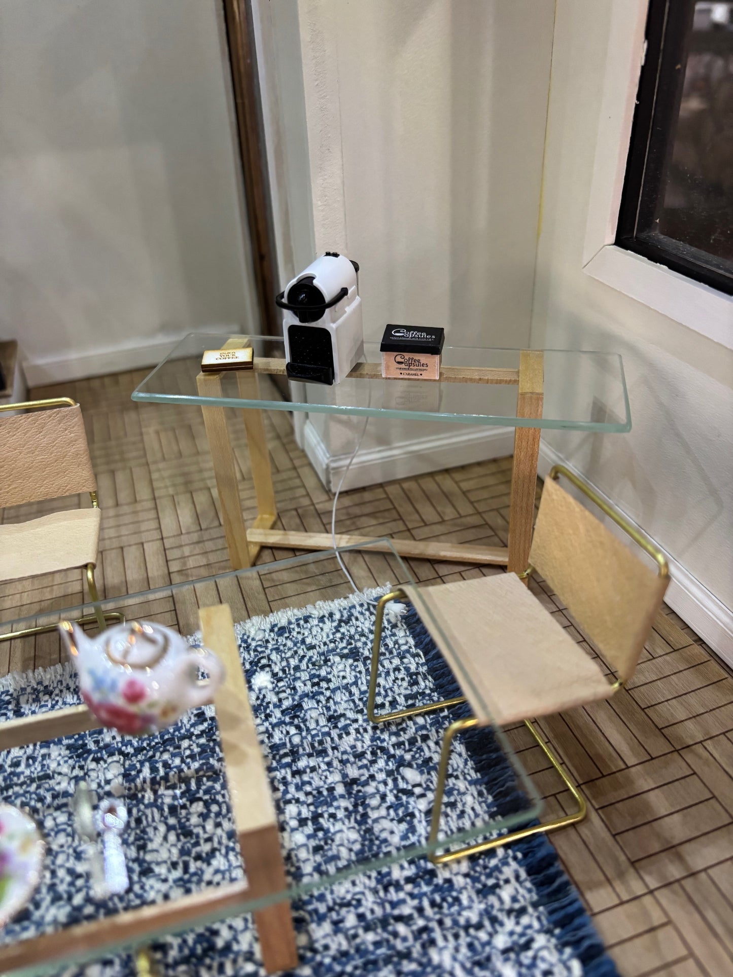 Dollhouse Miniature Tan Leather Dining Room Set, 5 Pieces by Warren Richardson