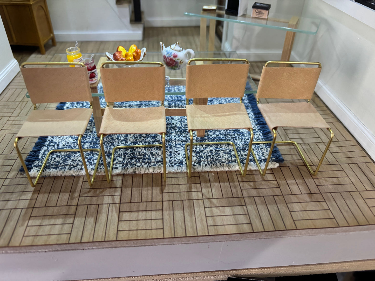 Dollhouse Miniature Tan Leather Dining Room Set, 5 Pieces by Warren Richardson