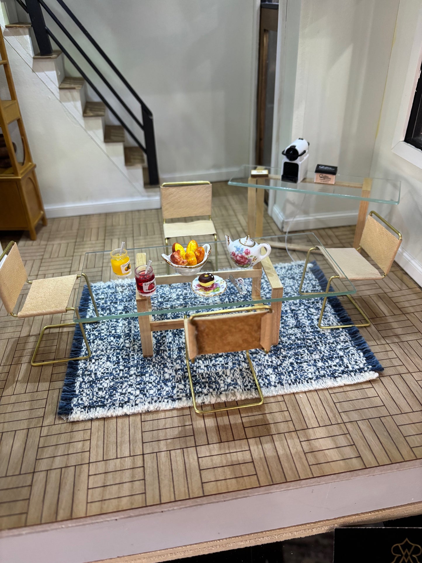 Dollhouse Miniature Tan Leather Dining Room Set, 5 Pieces by Warren Richardson