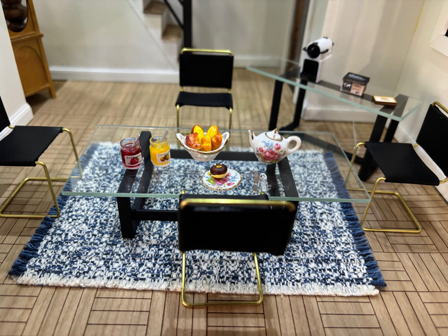 Dollhouse Miniature Black Leather Dining Room Set, 5 Pieces by Warren Richardson