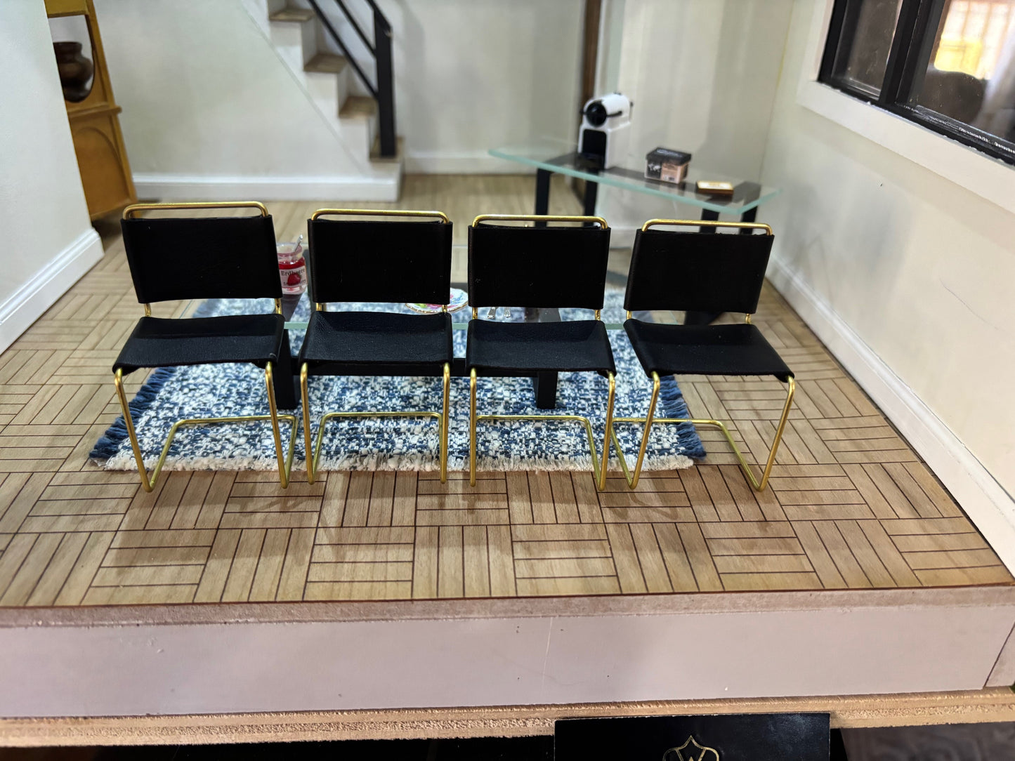 Dollhouse Miniature Black Leather Dining Room Set, 5 Pieces by Warren Richardson