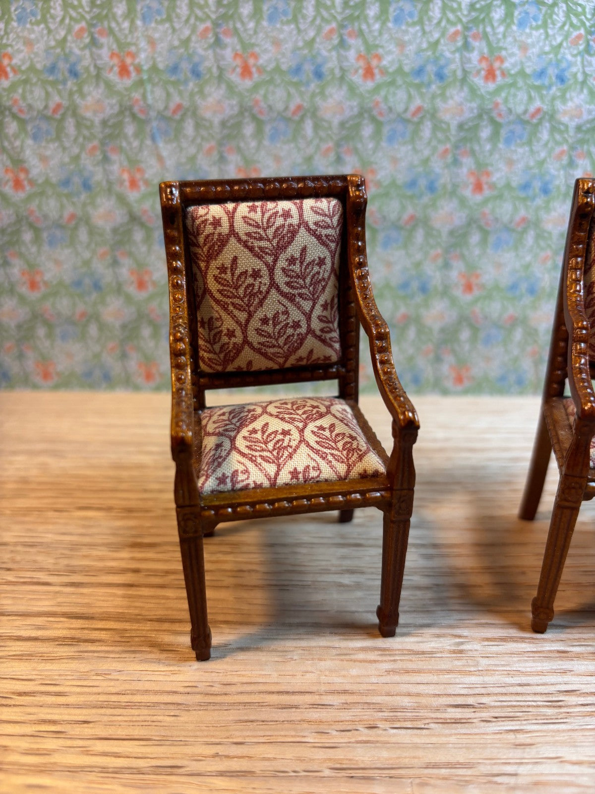 Dollhouse Miniature Intricate Set of 2 Upholstered Arm Chairs by Hansson