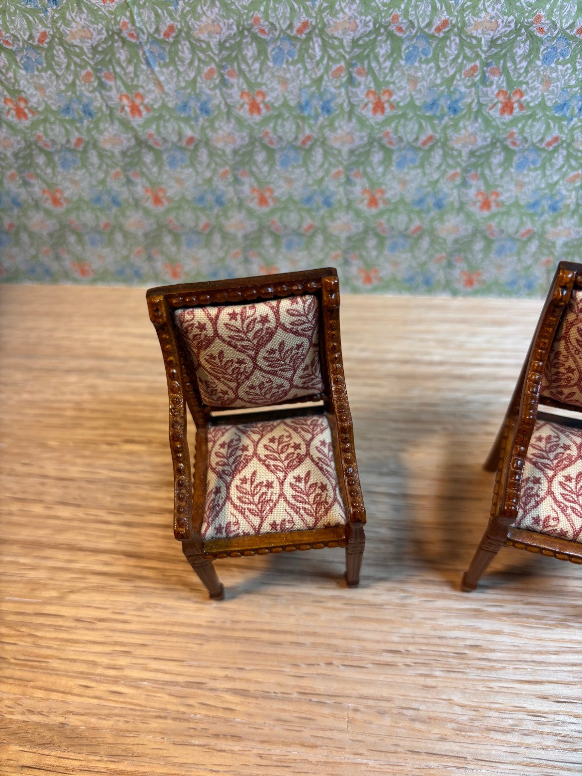 Dollhouse Miniature Intricate Set of 2 Upholstered Arm Chairs by Hansson