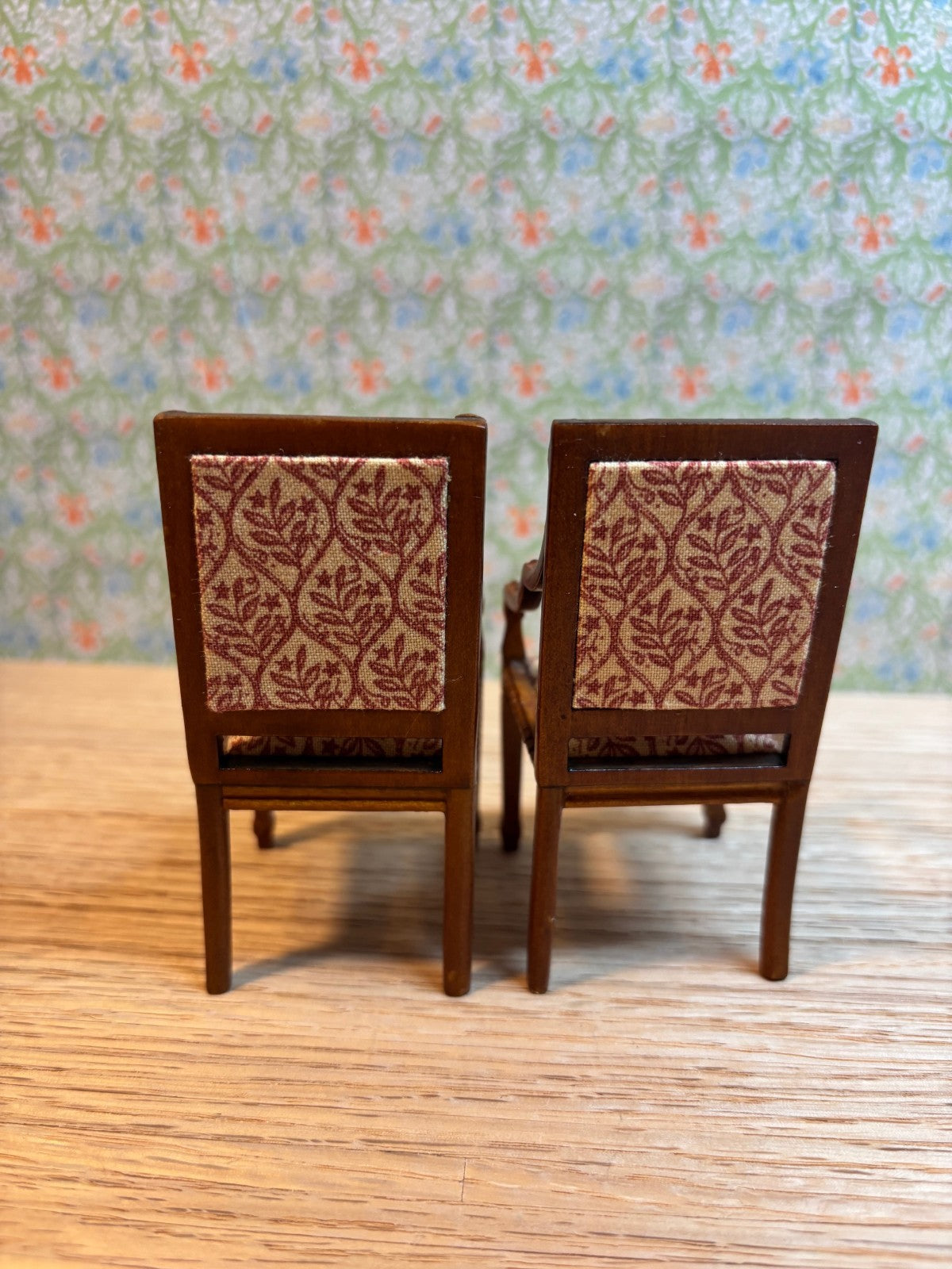 Dollhouse Miniature Intricate Set of 2 Upholstered Arm Chairs by Hansson