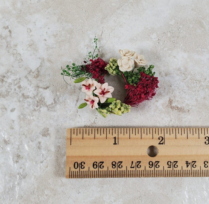Dollhouse Pink & White Floral Wreath with Dried Flowers  1:12 Scale Miniature