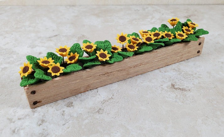 Dollhouse Sunflowers in 5.5" Wooden Window Box Miniature 1:12 Scale