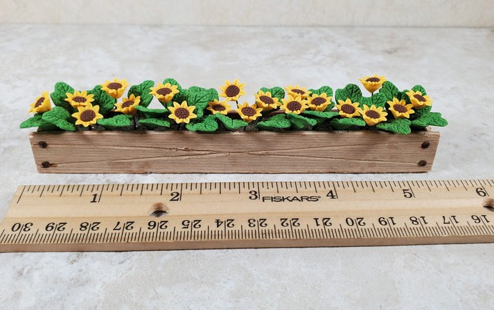 Dollhouse Sunflowers in 5.5" Wooden Window Box Miniature 1:12 Scale