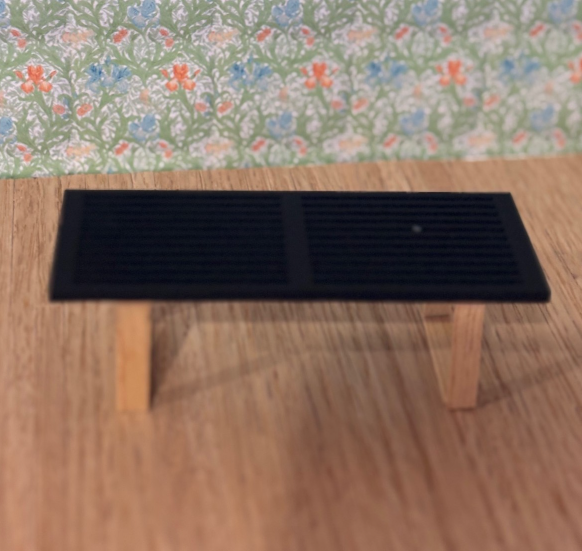 Miniature Dollhouse Nelson Black and Oak Bench by Warren Richardson