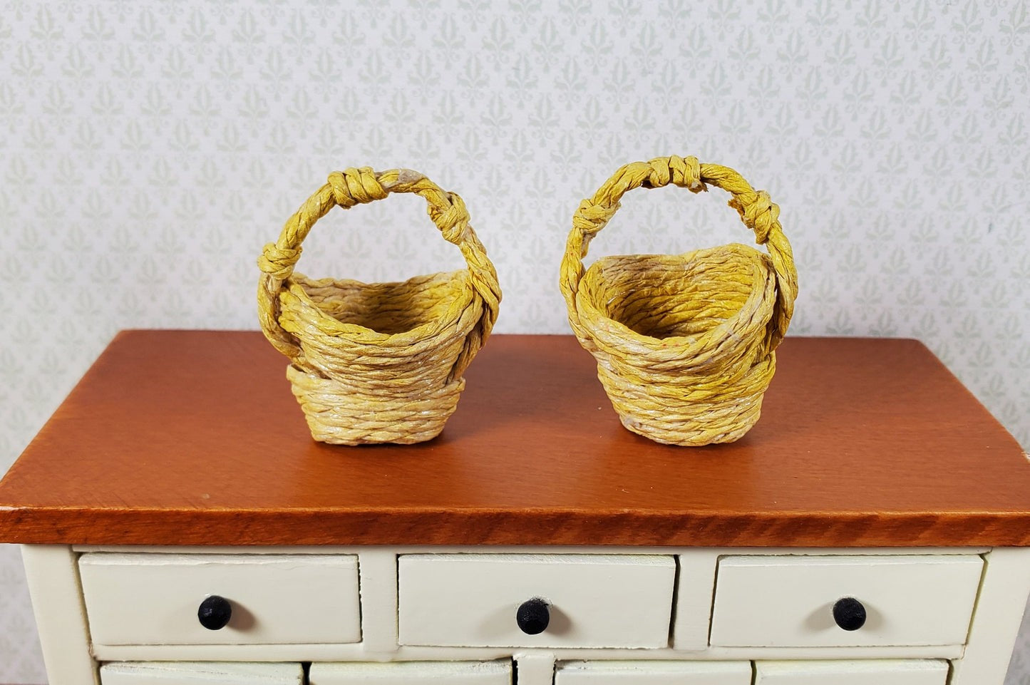 Dollhouse Miniature Set of 2 Yellow Baskets