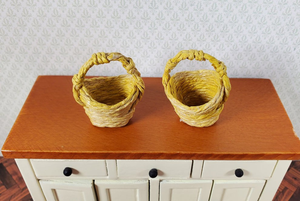 Dollhouse Miniature Set of 2 Yellow Baskets