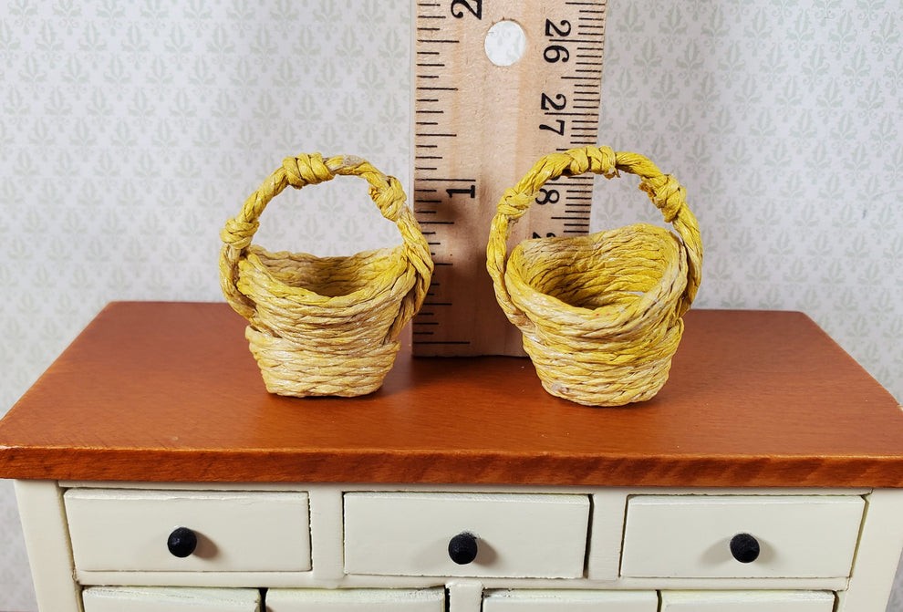 Dollhouse Miniature Set of 2 Yellow Baskets