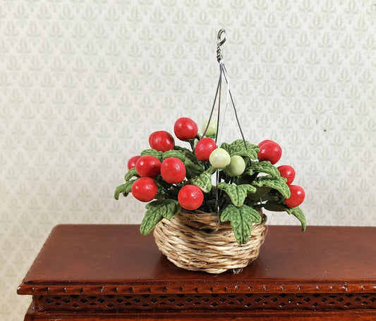 Dollhouse Miniature Tomato Plant in Natural Fiber Hanging Basket