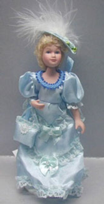 Dollhouse Miniature Victorian Porcelain Lady in Light Blue