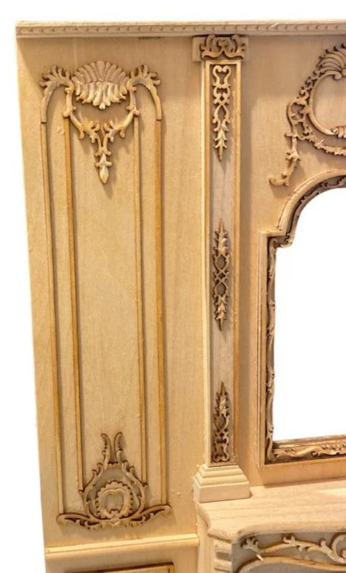 Dollhouse Miniature Wood Wall Panel With Fireplace 1:12 Unfinished