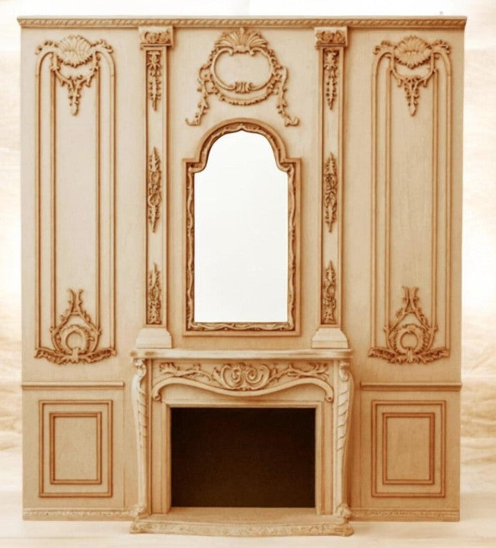 Dollhouse Miniature Wood Wall Panel With Fireplace 1:12 Unfinished